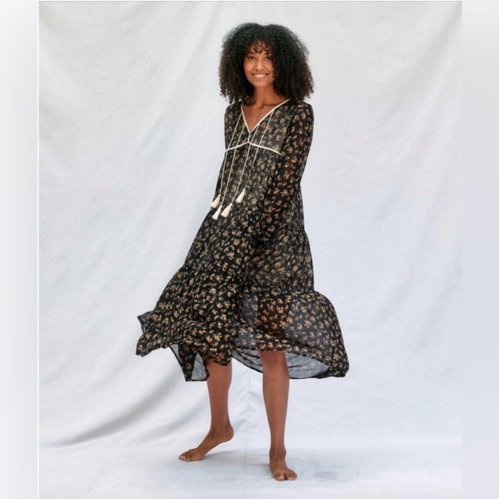 Chrissy Dawn black floral Paloma dress - size M